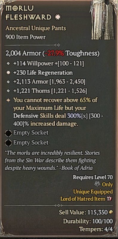 Diablo 4 Morlu Fleshward: Unique Pants card