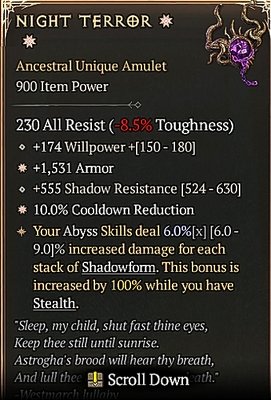 Diablo 4 Night Terror card