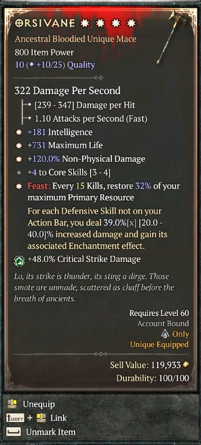 Diablo 4 Orsivane - Unique Mace card