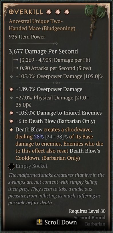 Diablo 4 Overkill - Unique Mace card