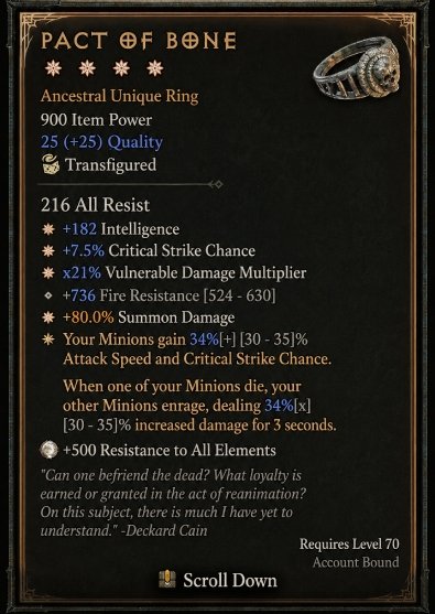 Diablo 4 Pact of Bone card