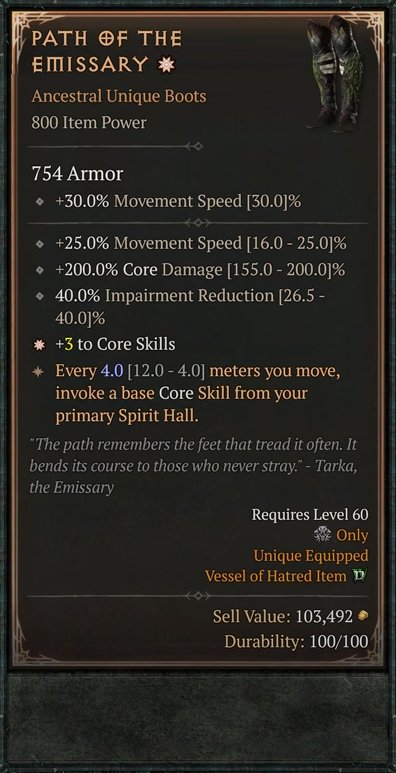 Diablo 4 Path of the Emissary: Unique Boots card