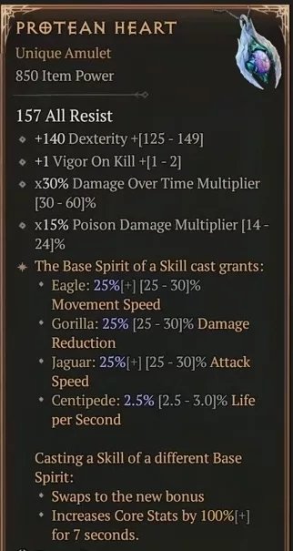 Diablo 4 Protean Heart card