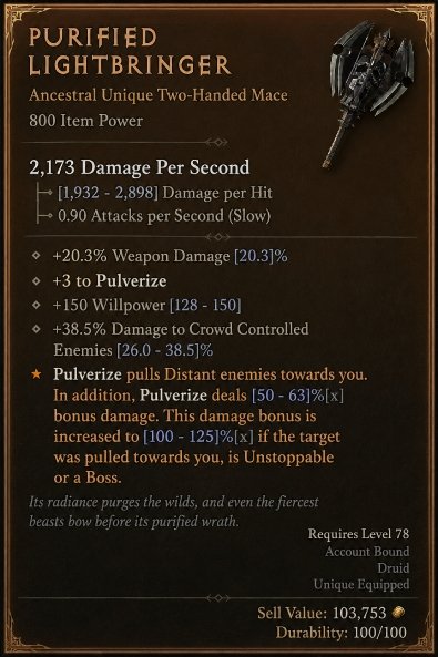 Diablo 4 Purified Lightbringer - Unique Mace card