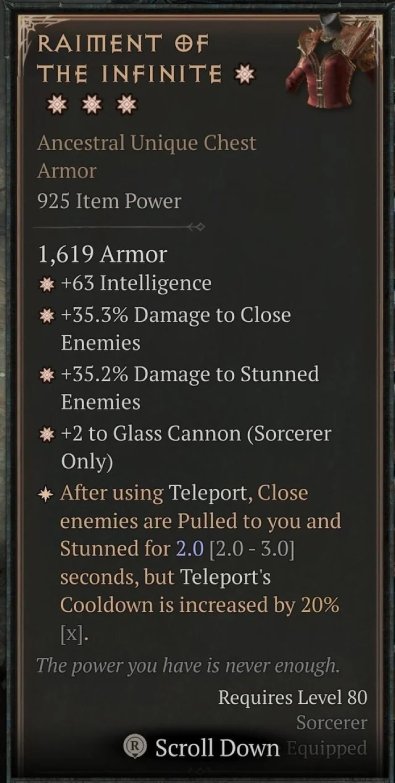 Diablo 4 Raiment of the Infinite - Unique Chest card