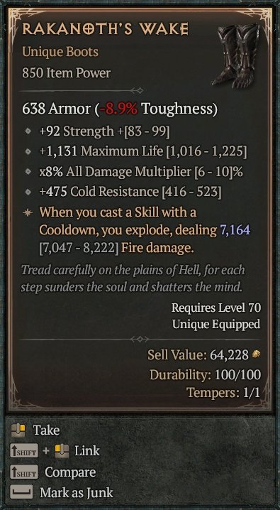 Diablo 4 Rakanoth's Wake: Unique Boots card
