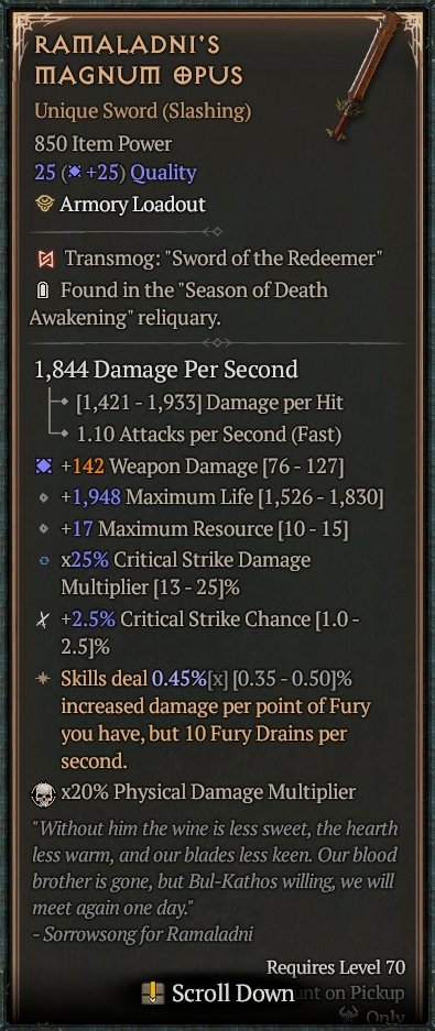 Diablo 4 Ramaladni's Magnum Opus card