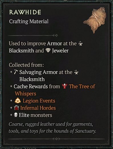 Diablo 4 Rawhide Material card