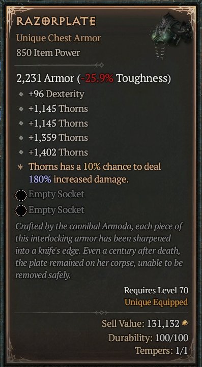 Diablo 4 Razorplate Unique Chest Armor card