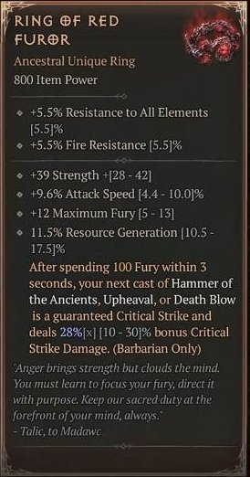 Diablo 4 Ring of Red Furor card