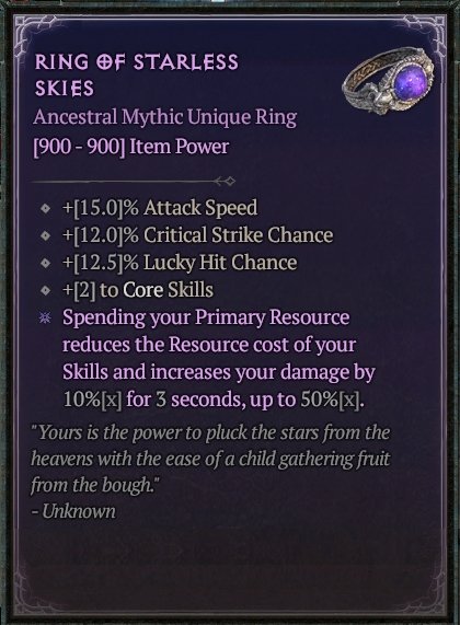 Diablo 4 Ring of Starless Skies card