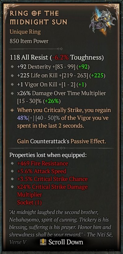 Diablo 4 Ring of the Midnight Sun card