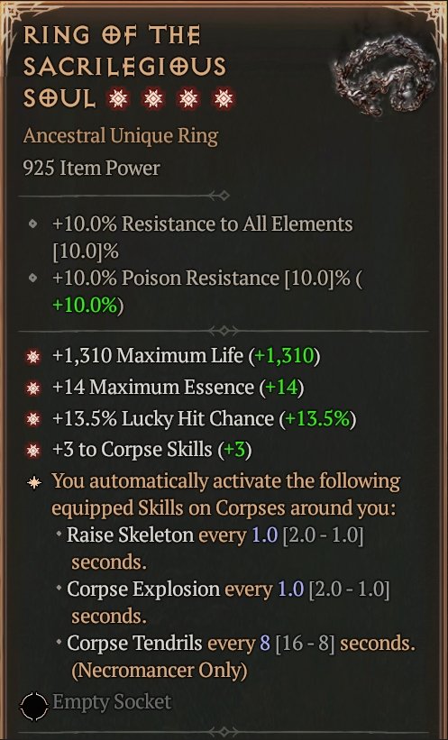 Diablo 4 Ring of the Sacrilegious Soul card