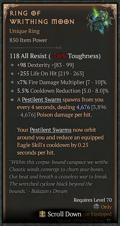 Diablo 4 Ring of Writhing Moon card