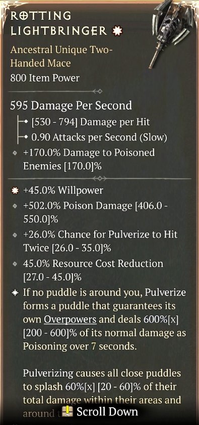 Diablo 4 Rotting Lightbringer - Unique Mace card