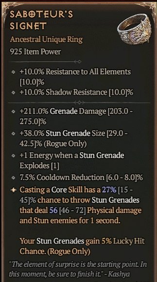 Diablo 4 Saboteur's Signet card