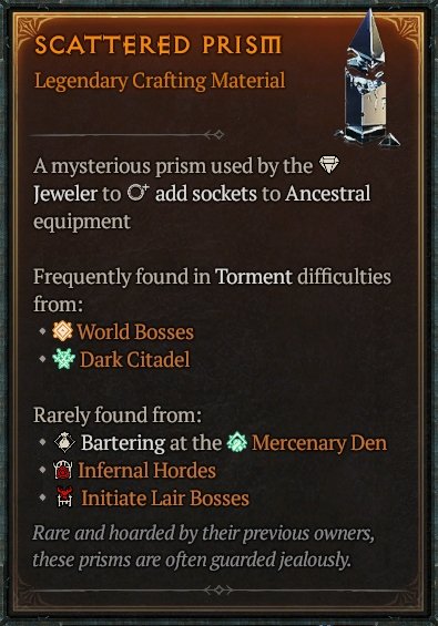 Diablo 4 Scattered Prism Material card