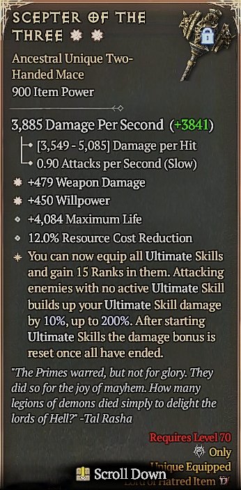Diablo 4 Scepter of the Three - Unique Mace card
