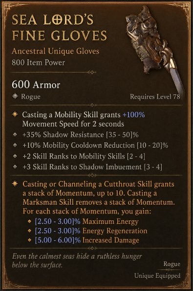 Diablo 4 Sea Lord's Fine Gloves: Unique Gloves card