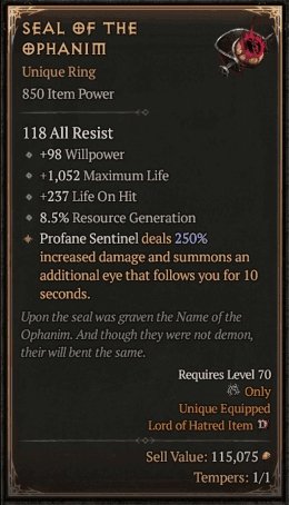 Diablo 4 Seal of the Ophanim card