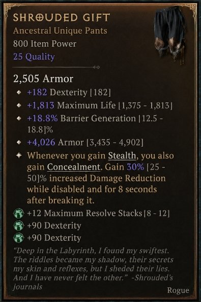 Diablo 4 Shrouded Gift: Unique Pants card