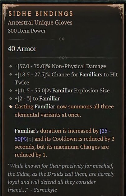 Diablo 4 Sidhe Bindings: Unique Gloves card