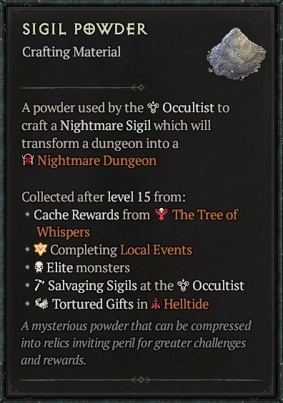Diablo 4 Sigil Powder Material card
