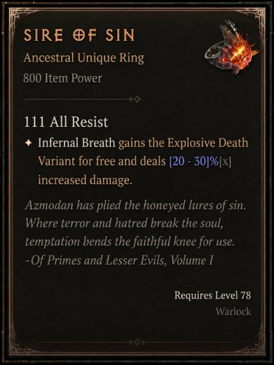 Diablo 4 Sire of Sin card