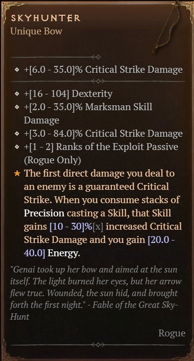 Diablo 4 Skyhunter - Unique Bow card