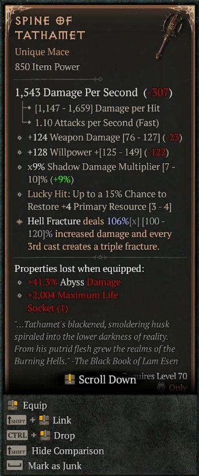 Diablo 4 Spine of Tathamet - Unique Mace card
