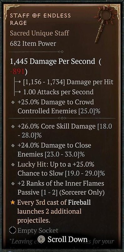 Diablo 4 Staff of Endless Rage - Unique Staff card