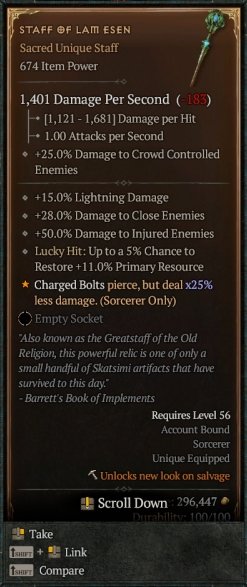 Diablo 4 Staff of Lam Esen - Unique Staff card