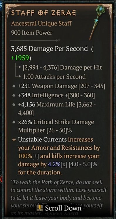 Diablo 4 Staff of Zerae - Unique Staff card