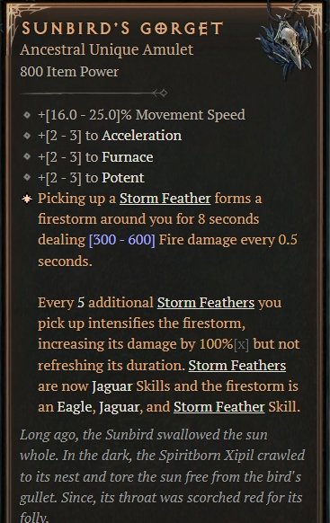 Diablo 4 Sunbird's Gorget card