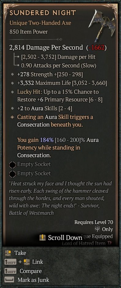 Diablo 4 Sundered Night - Unique Axe card