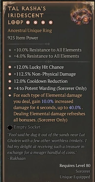 Diablo 4 Tal Rasha's Iridescent Loop card