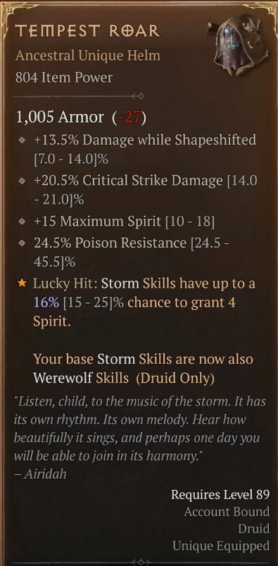 Diablo 4 Tempest Roar: Unique Helm card