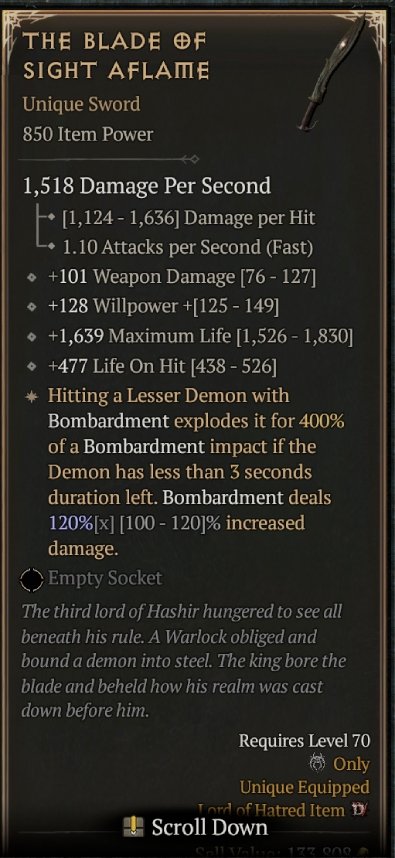Diablo 4 The Blade of Sight Aflame - Unique Sword card
