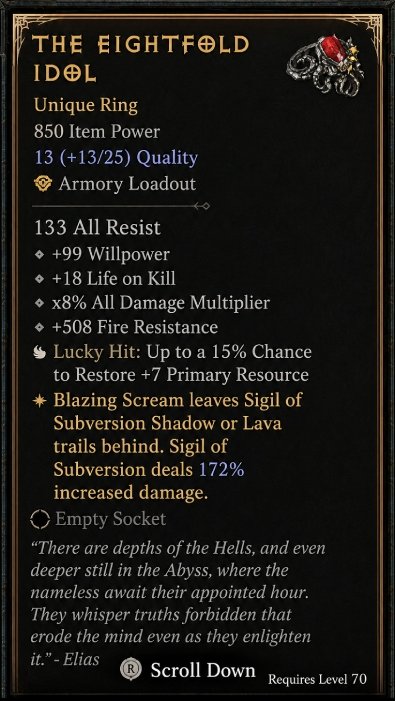 Diablo 4 The Eightfold Idol card
