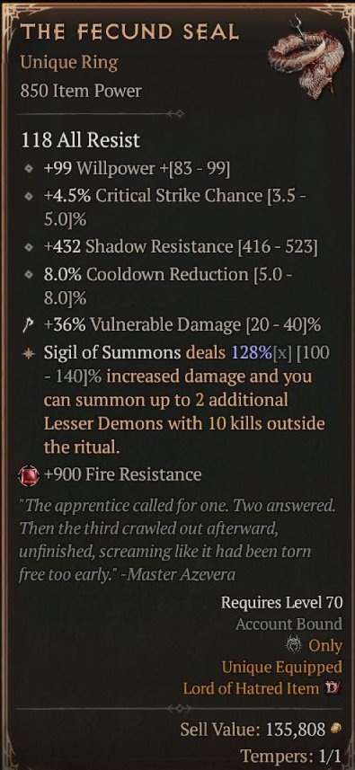 Diablo 4 The Fecund Seal card