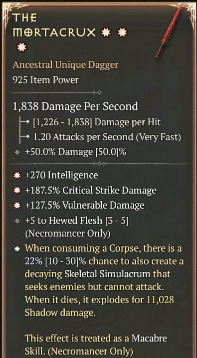 Diablo 4 The Mortacrux - Unique Dagger card