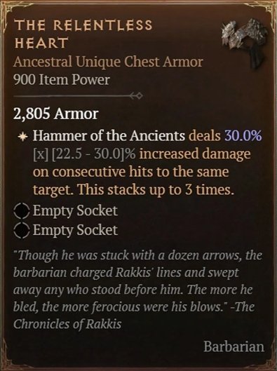 Diablo 4 The Relentless Heart: Unique Chest card