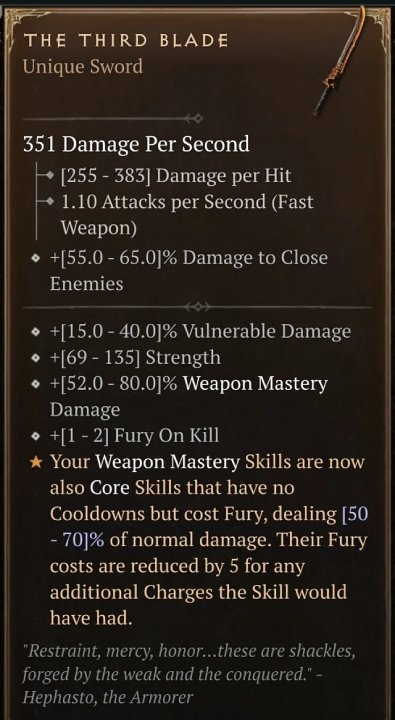 Diablo 4 The Third Blade - Unique Sword card