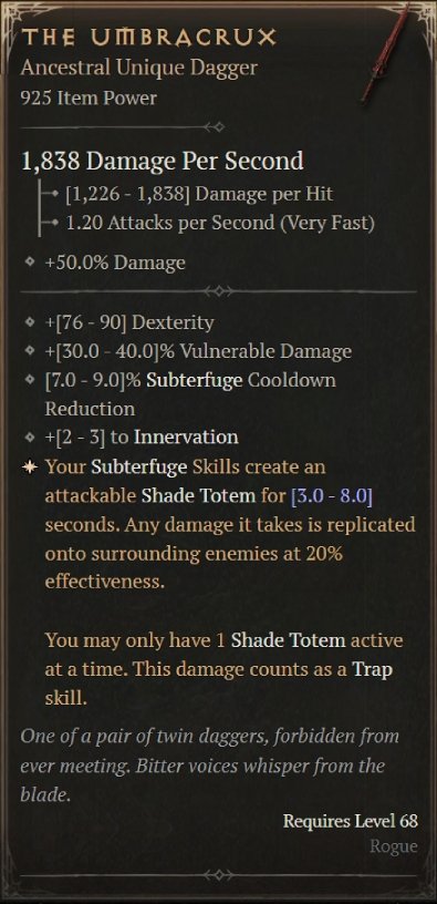 Diablo 4 The Umbracrux - Unique Dagger card