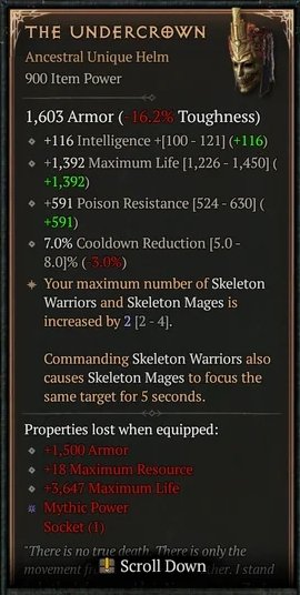 Diablo 4 The Undercrown: Unique Helm card