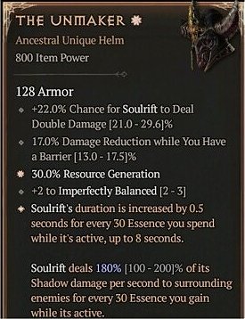 Diablo 4 The Unmaker: Unique Helm card