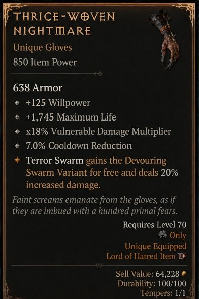 Diablo 4 Thrice-Woven Nightmare: Unique Gloves card