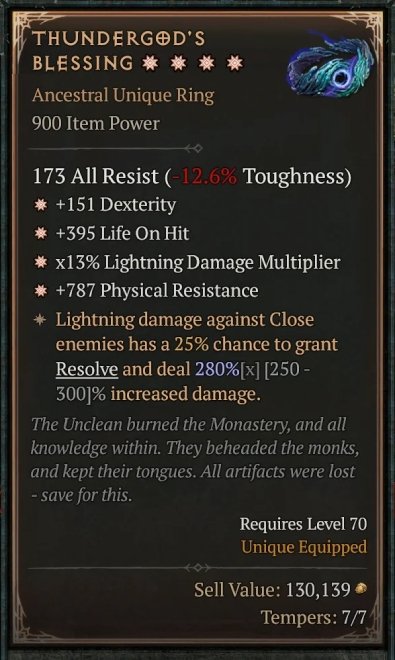 Diablo 4 Thundergod's Blessing card