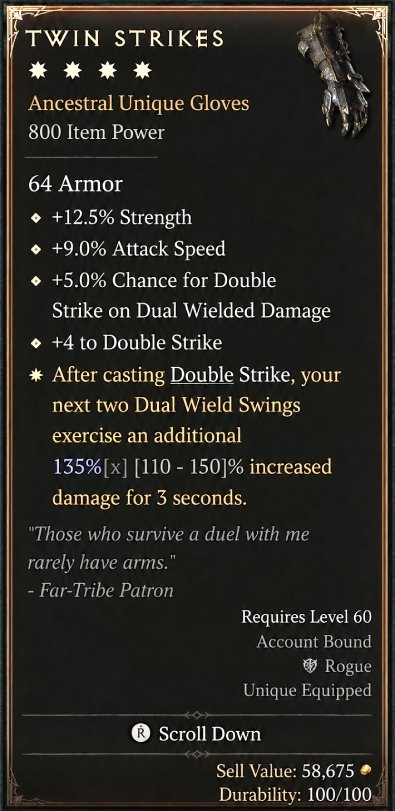 Diablo 4 Twin Strikes: Unique Gloves card