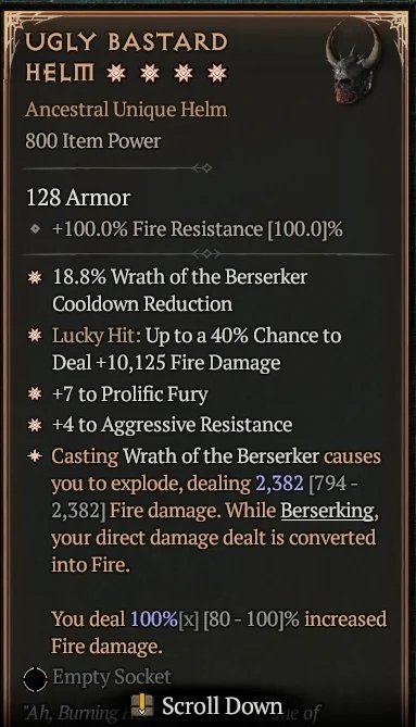 Diablo 4 Ugly Bastard Helm: Unique Helm card